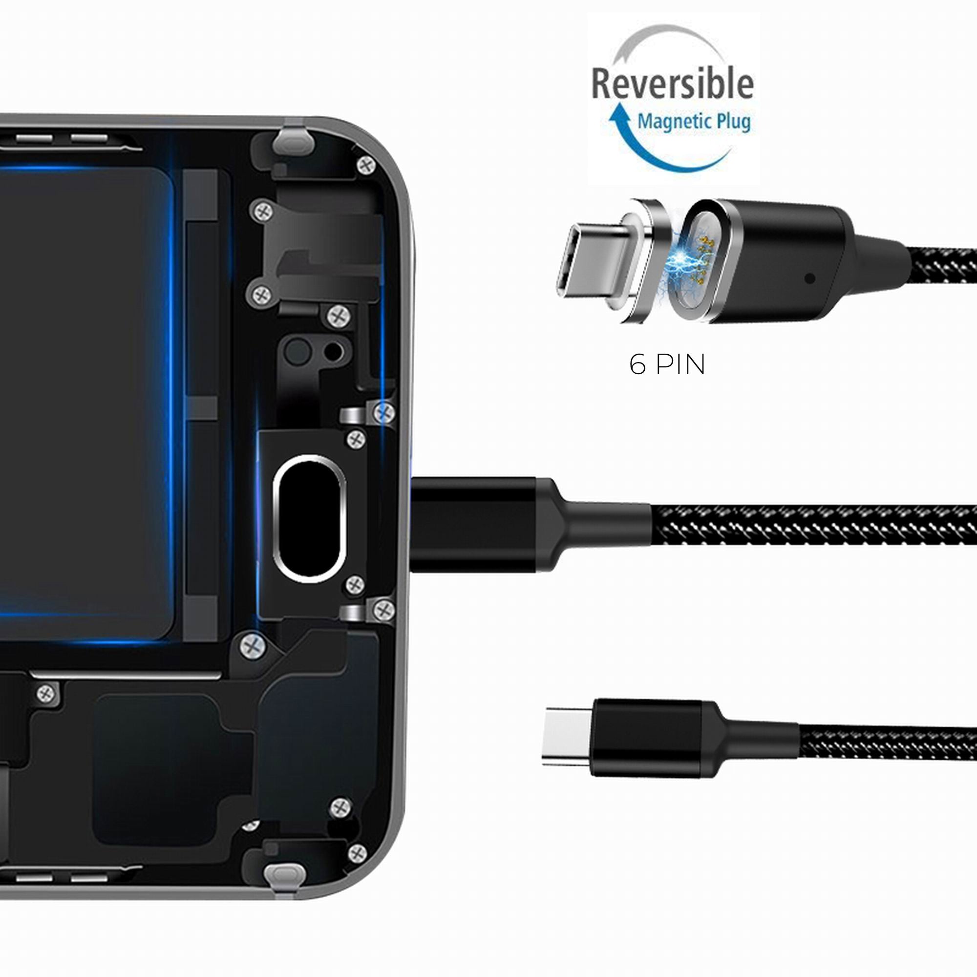 SUPER ARMOR Magnetic Electric Cable USB-C for MacBook Pro and Other Devices w Data Transfer