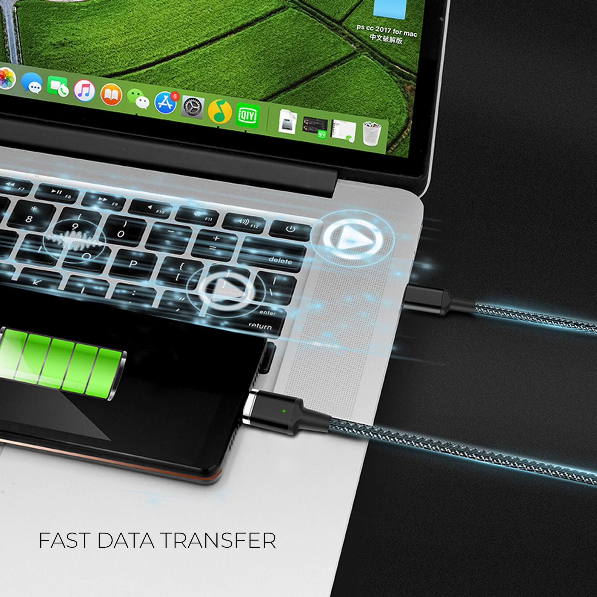 SUPER ARMOR Magnetic Electric Cable USB-C for MacBook Pro and Other Devices w Data Transfer