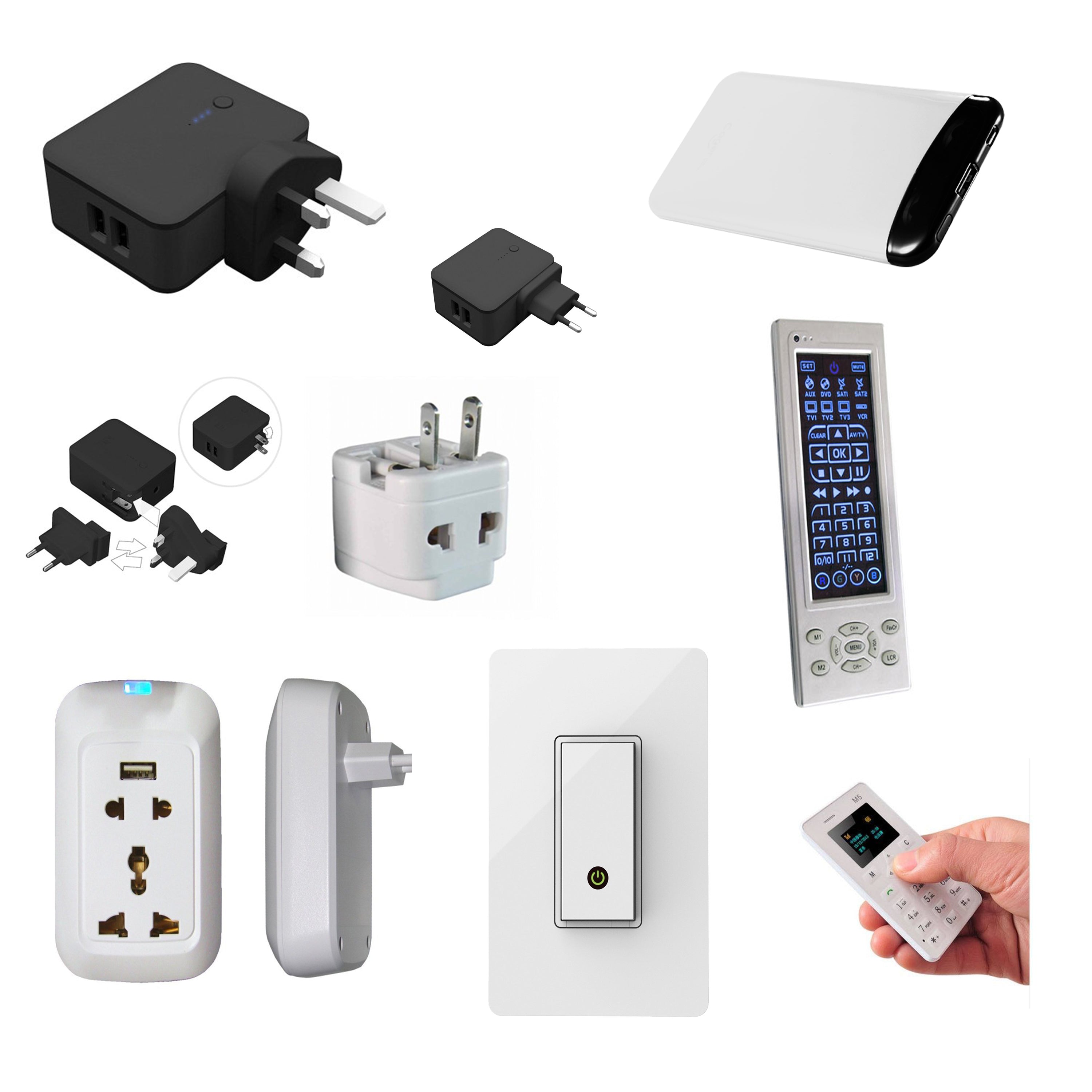 ADAPTERS, PLUGS, SWITCHES, DIMMERS, TRANSFORMERS, CONVERTERS,  POWER BANKS,  REMOTE CONTROLS