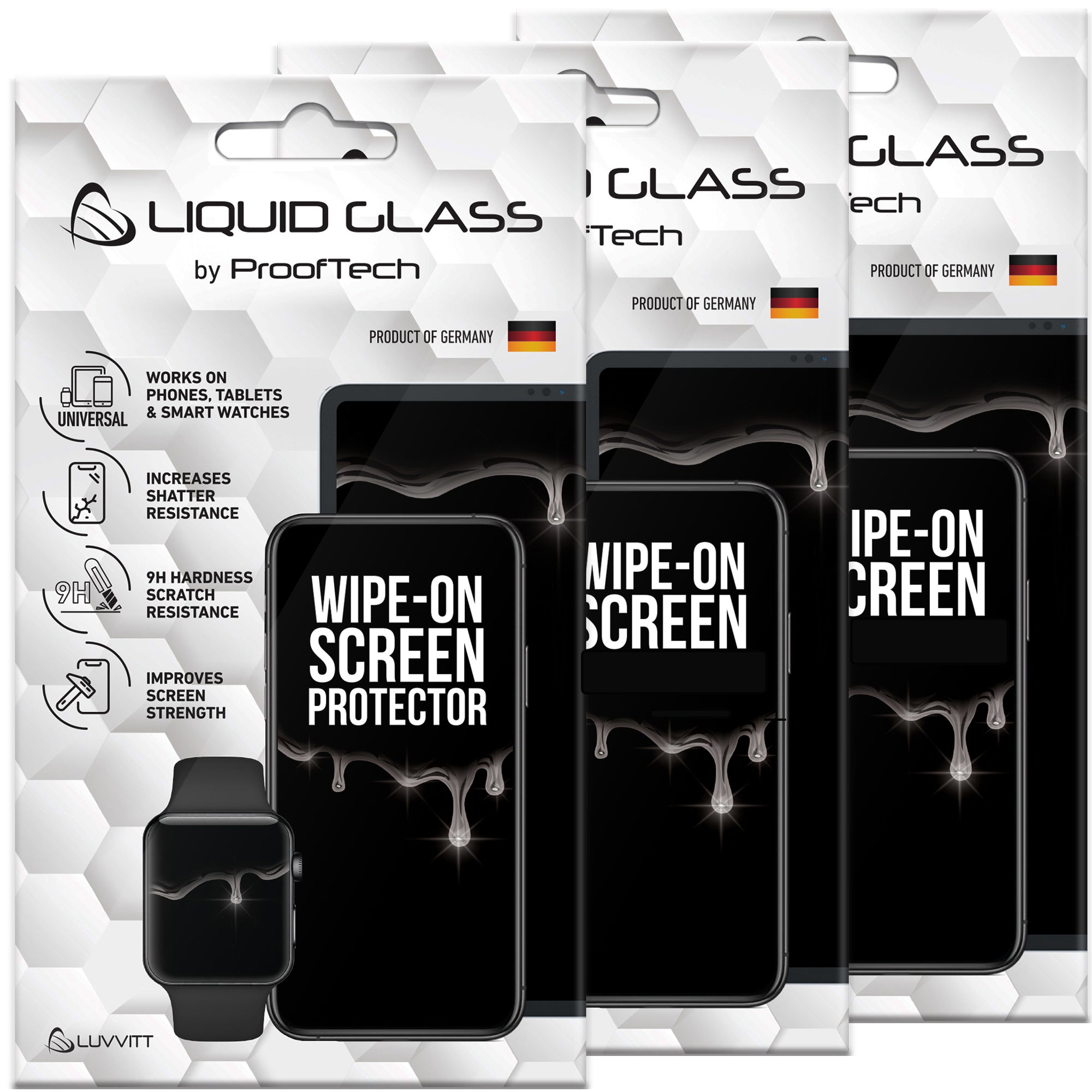 3 Pack Liquid Glass Screen Protector for All Smartphones Tablets and Watches
