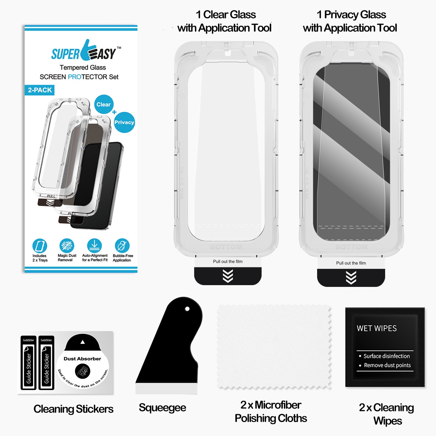 SUPER EASY 2-Pack Tempered Glass Screen Protector for iPhone 16