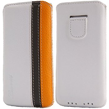 LUVVITT Genuine Leather Pouch Case for iPhone 5 / 5S / 5C - White/Grey/Yellow