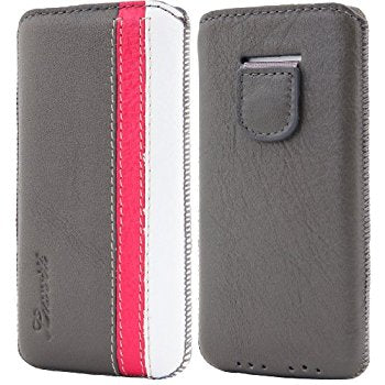 LUVVITT Genuine Leather Pouch Case for iPhone 5 / 5S / 5C - Gray/Pink/White