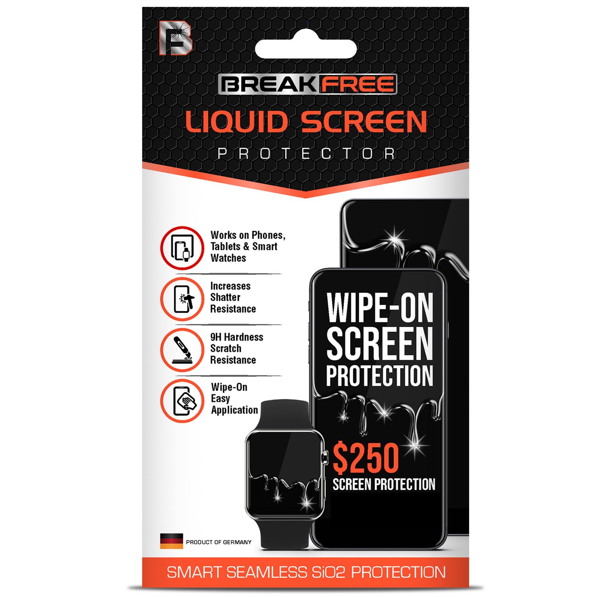 BREAK FREE Liquid Glass Screen Protector with $250 Guarantee for All Phones Tablets and Smart Watches