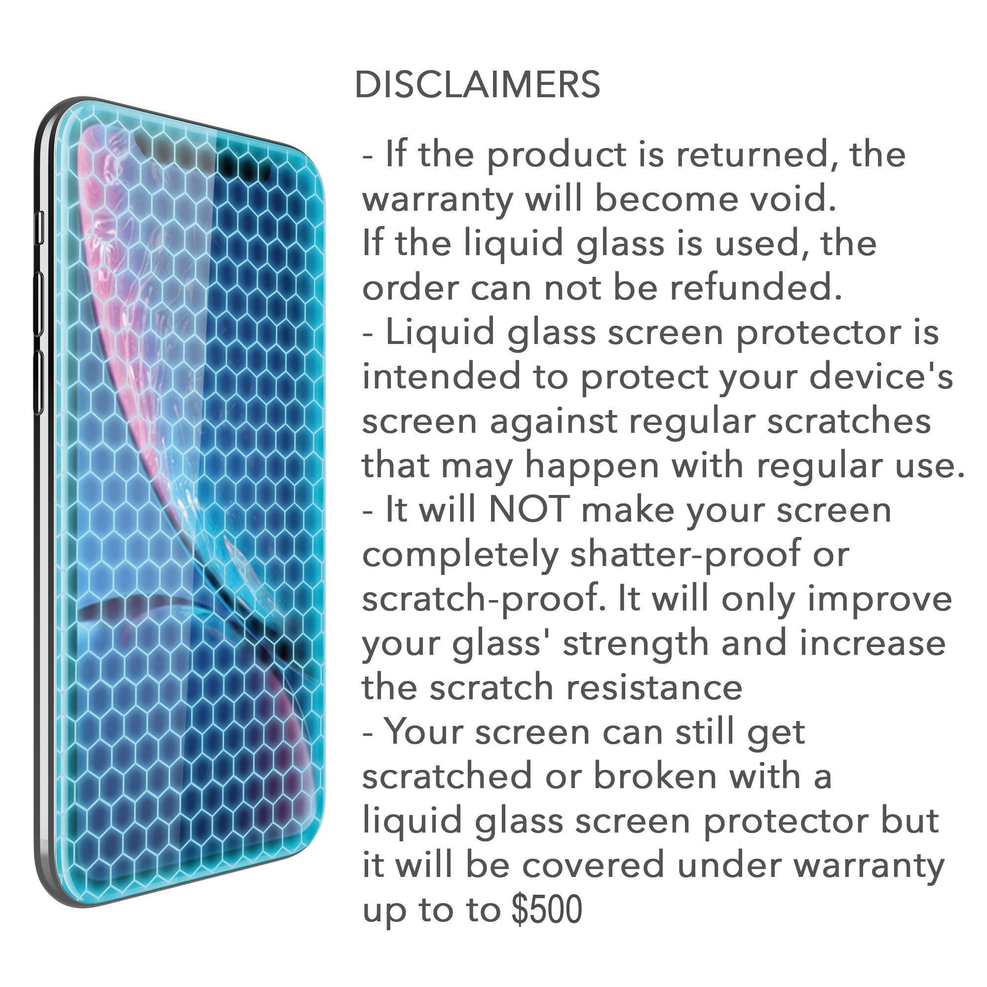 Liquid Glass Screen Protector with $400 Warranty for iPhone iPad Samsung and All