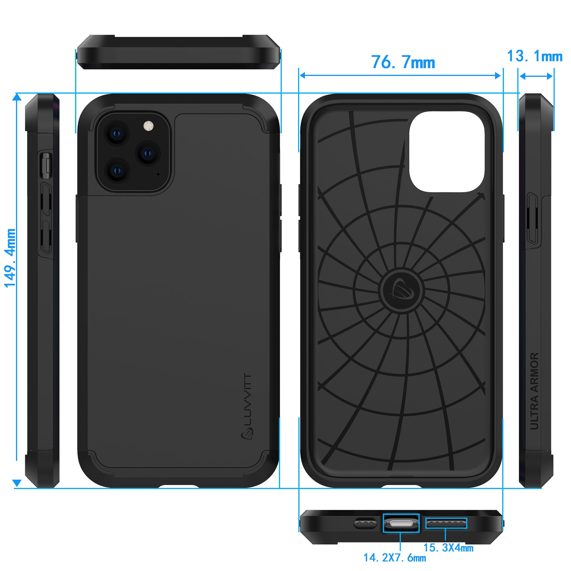 Luvvitt Ultra Armor Case and Tempered Glass Screen Protector Bundle for iPhone 11 Pro 2019 - Black
