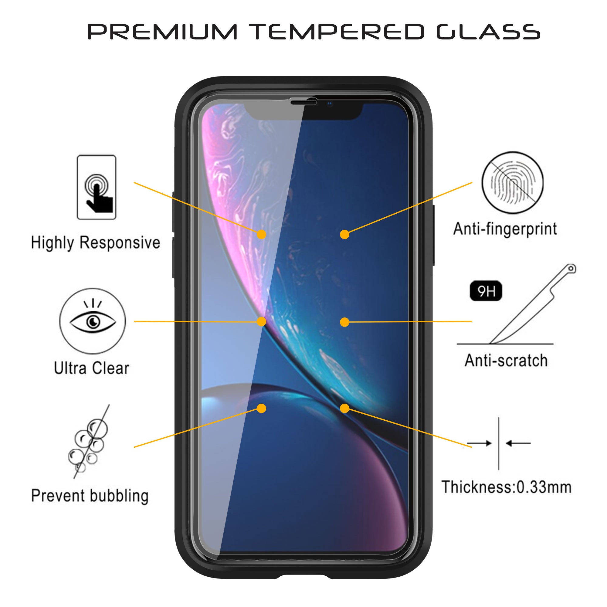 Luvvitt Ultra Armor Case and Tempered Glass Screen Protector Bundle for iPhone 11 Pro 2019 - Black
