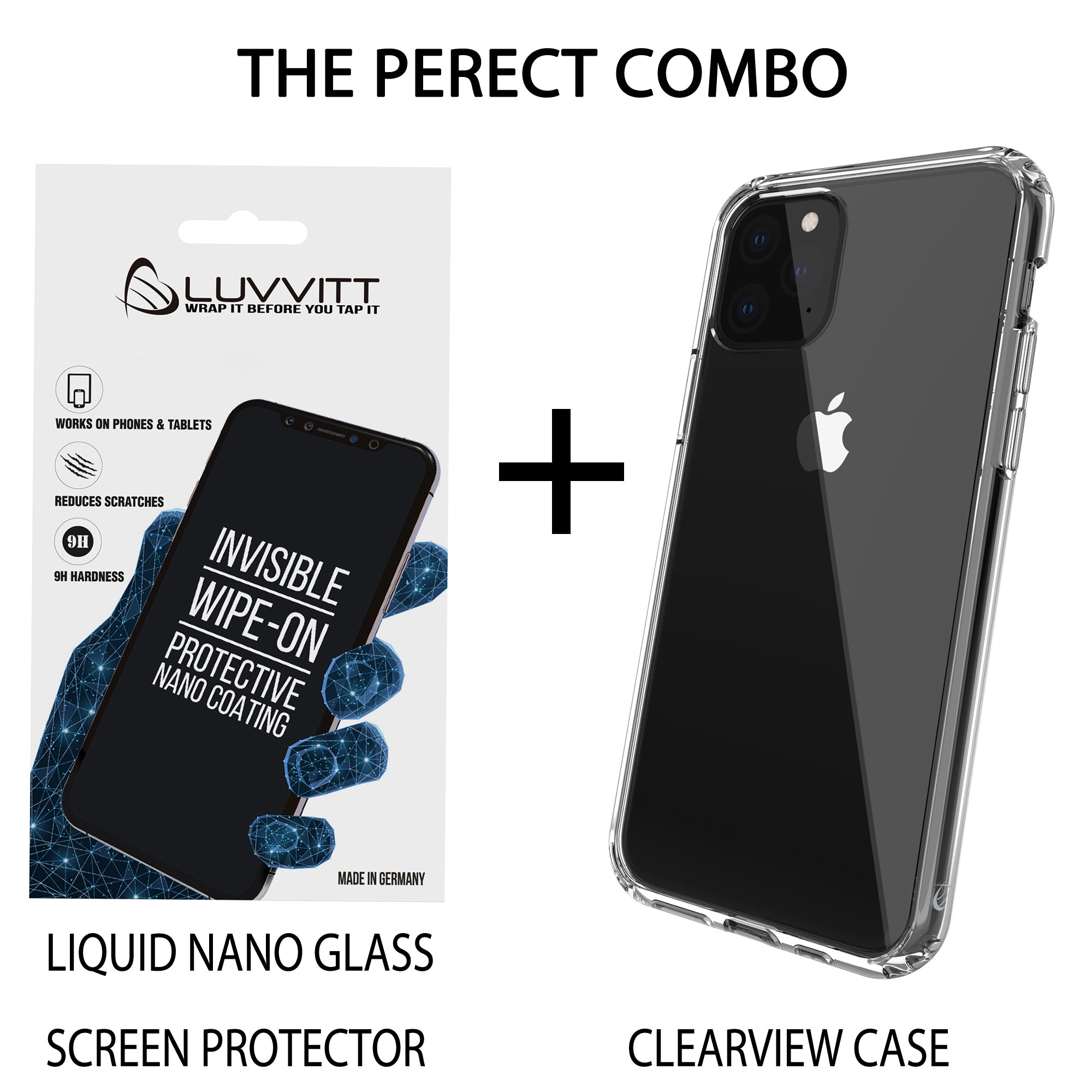 Luvvitt $250 Warranty CLEAR VIEW Case + Liquid Glass Screen Protector Bundle for iPhone 11 2019