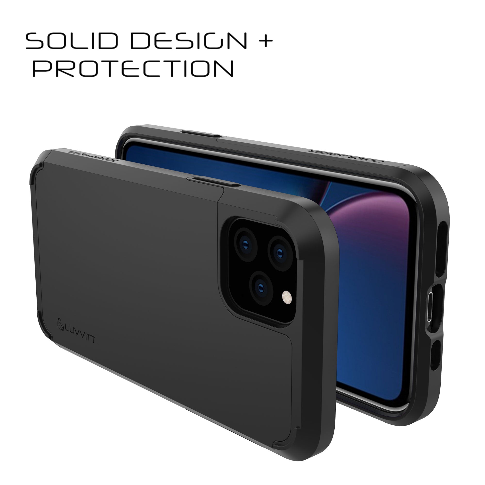 Luvvitt $250 Warranty ULTRA ARMOR Case + Liquid Glass Screen Protector Bundle for iPhone 11 Pro Max 2019 - Black