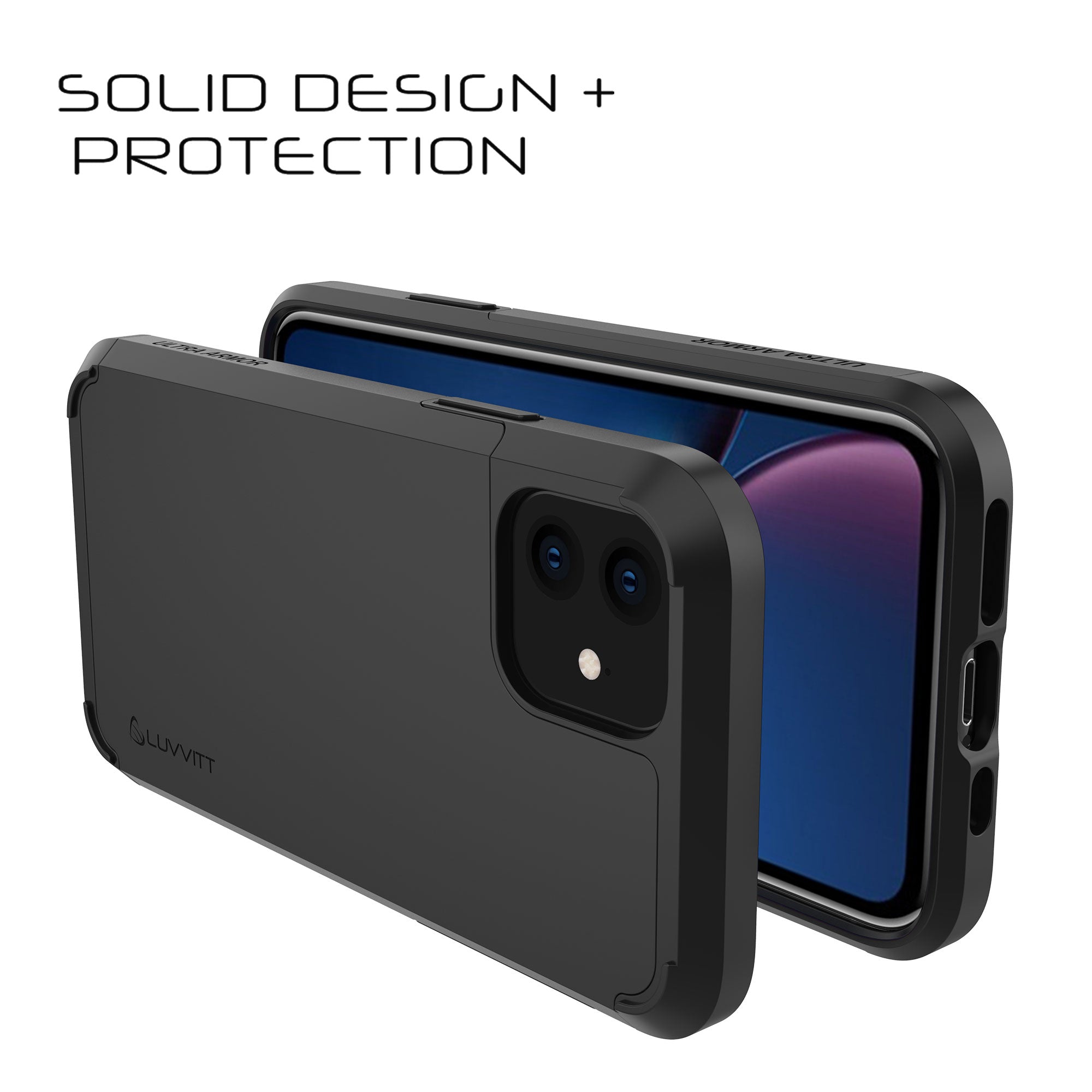 Luvvitt Ultra Armor Case and Tempered Glass Screen Protector Bundle for iPhone 11 2019 - Black