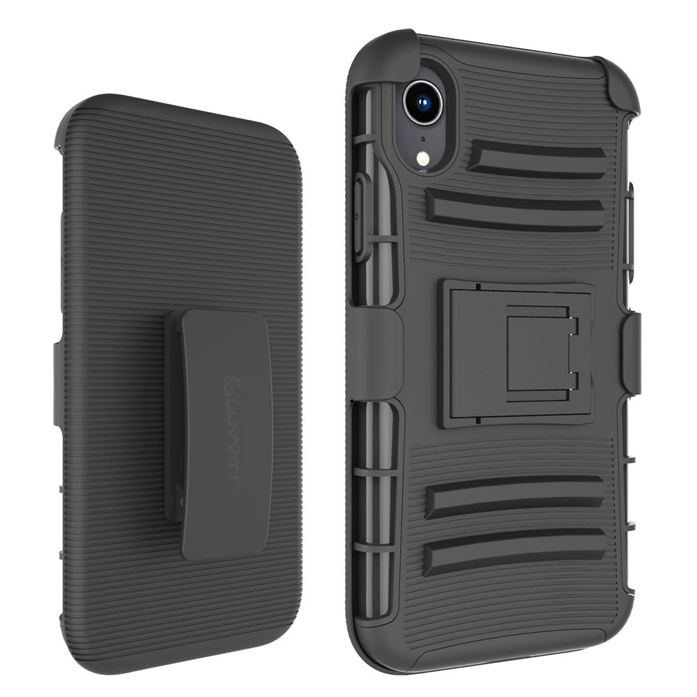 Luvvitt XTR Armor Case With Belt Clip Holster and Kickstand for iPhone XR 2018 6.1 inch Black
