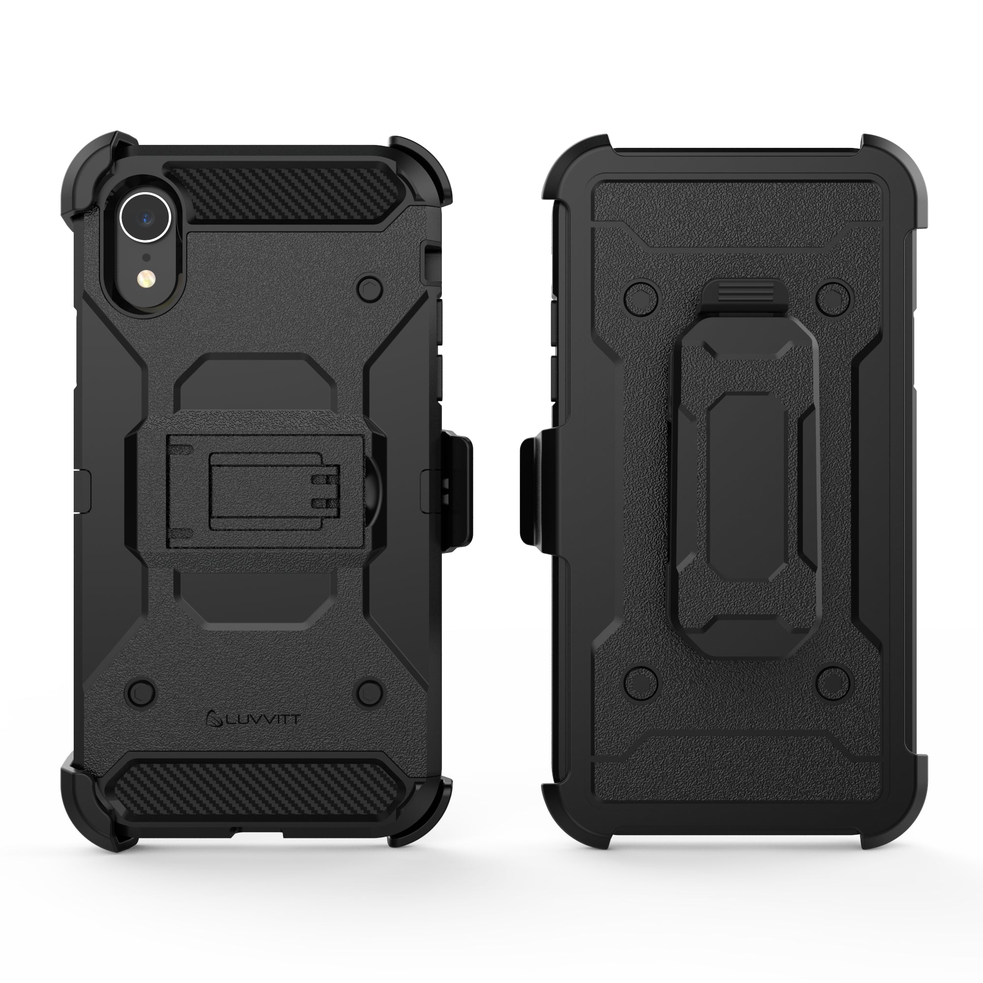 Luvvitt iPhone XR Armor Case With Belt Clip Holster and Kickstand 6.1 - Black