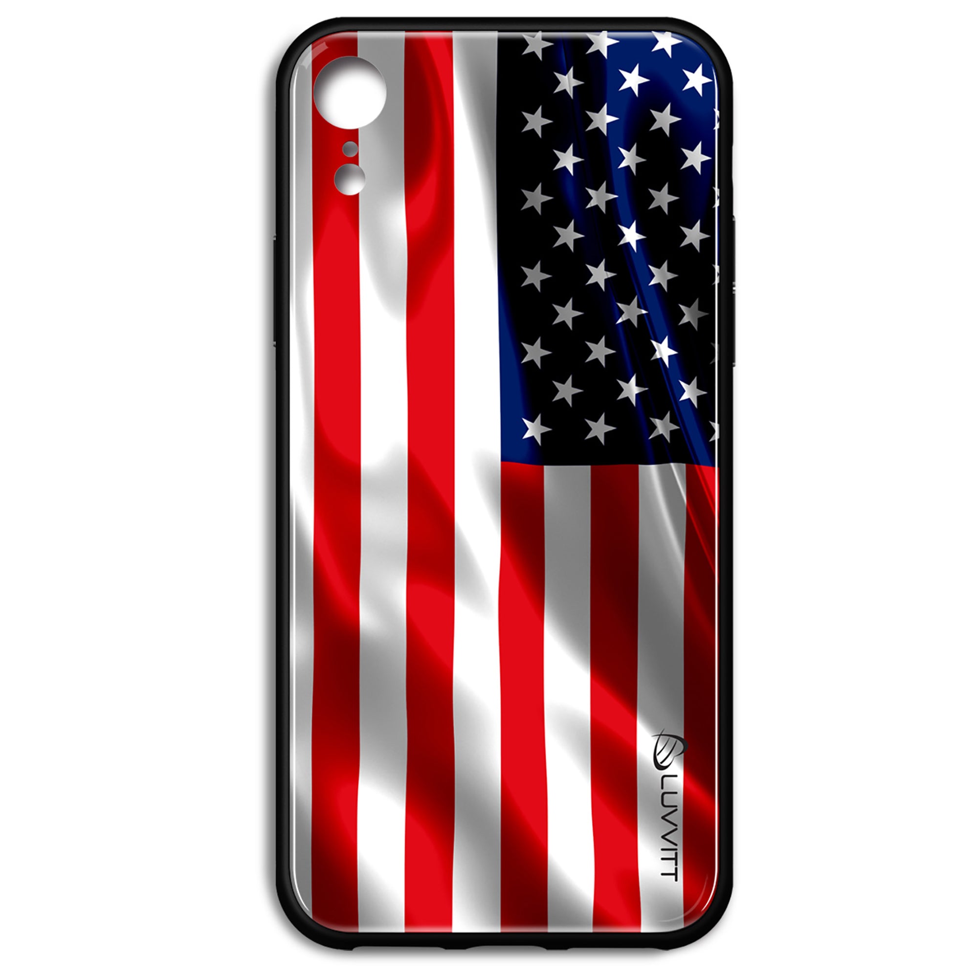 iPhone XR Case GLASS Back USA American Flag Back Cover - US United States of America