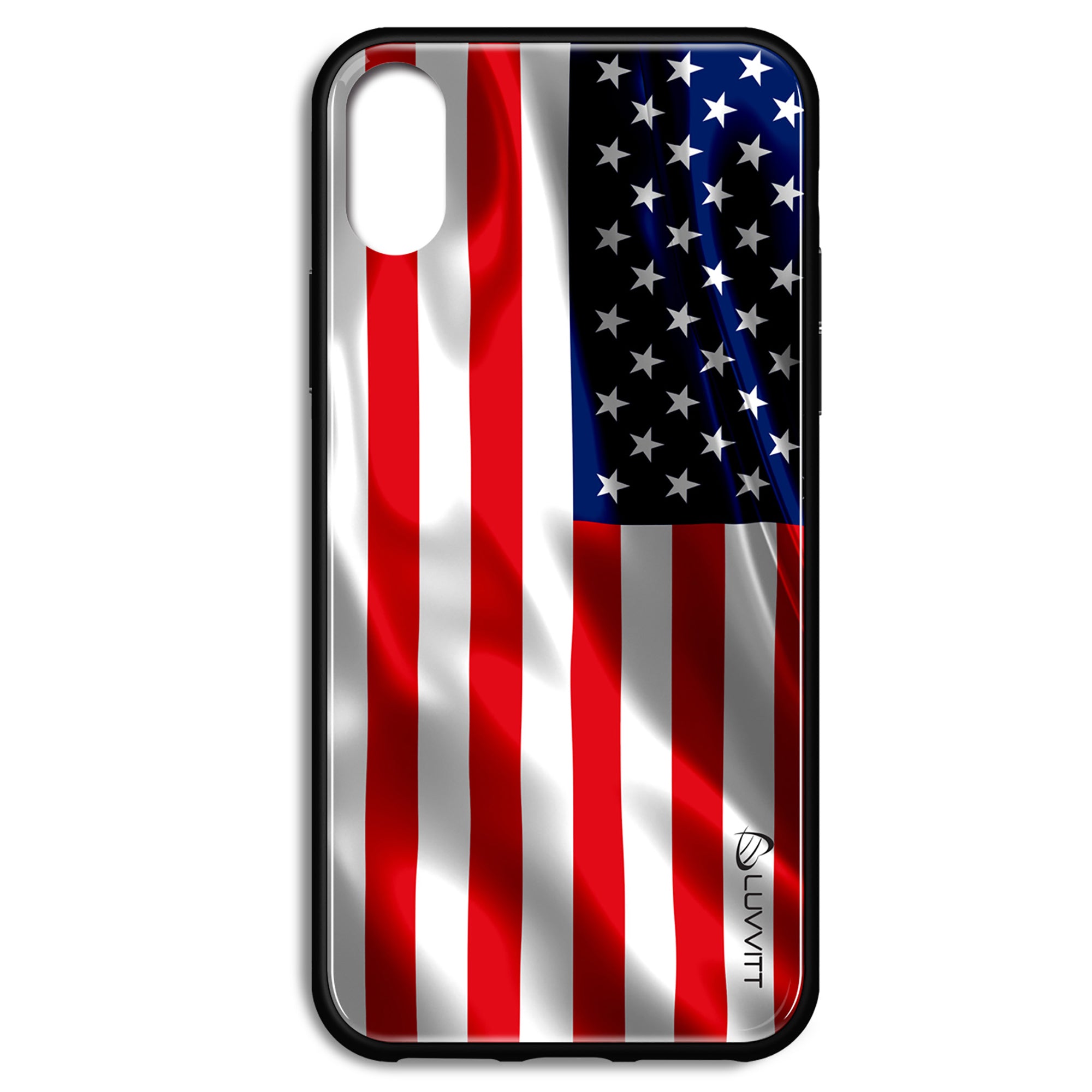 iPhone XS Case GLASS Back USA American Flag Back Cover - US United States of America