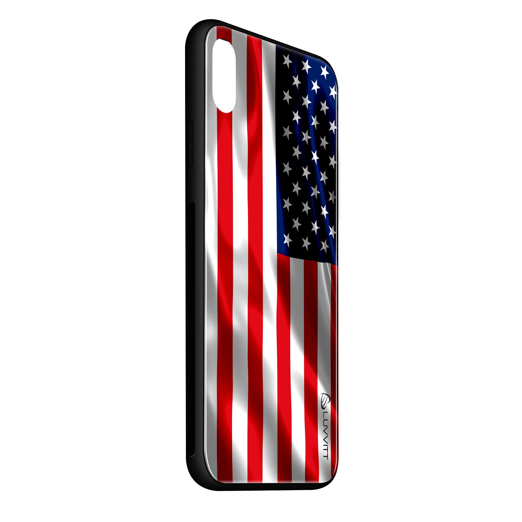 iPhone XS Case GLASS Back USA American Flag Back Cover - US United States of America