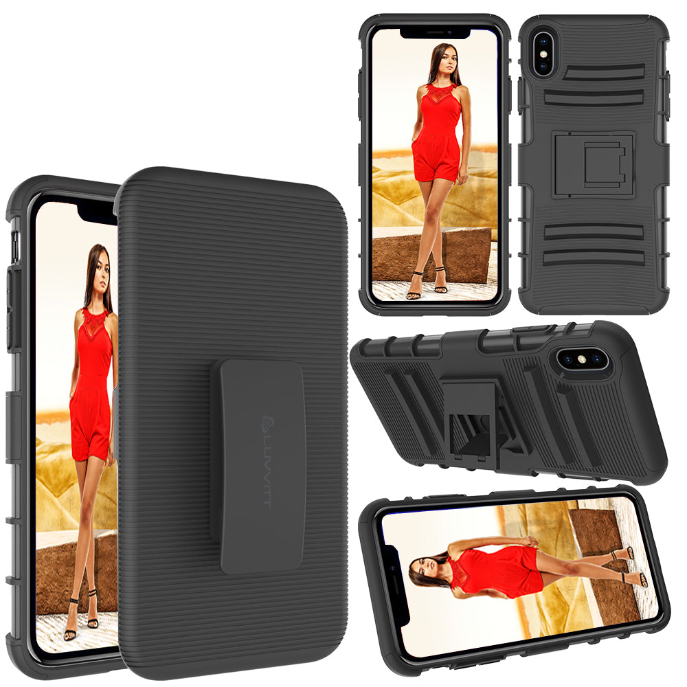 Luvvitt XTR Armor Case With Belt Clip Holster and Kickstand for iPhone XS Max 6.5 inch 2018