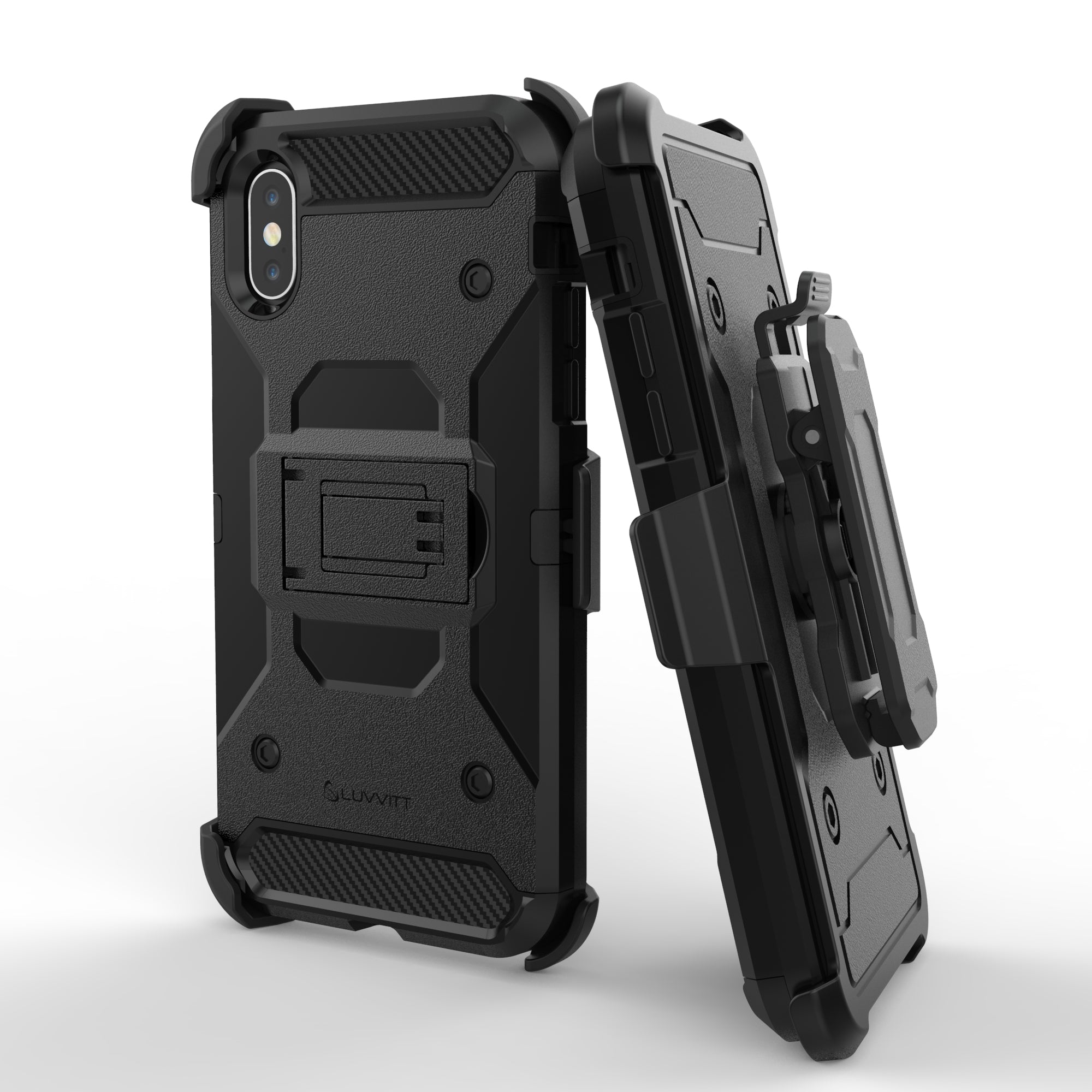 Luvvitt iPhone XS Max Armor Case With Belt Clip Holster and Kickstand 6.5 Black