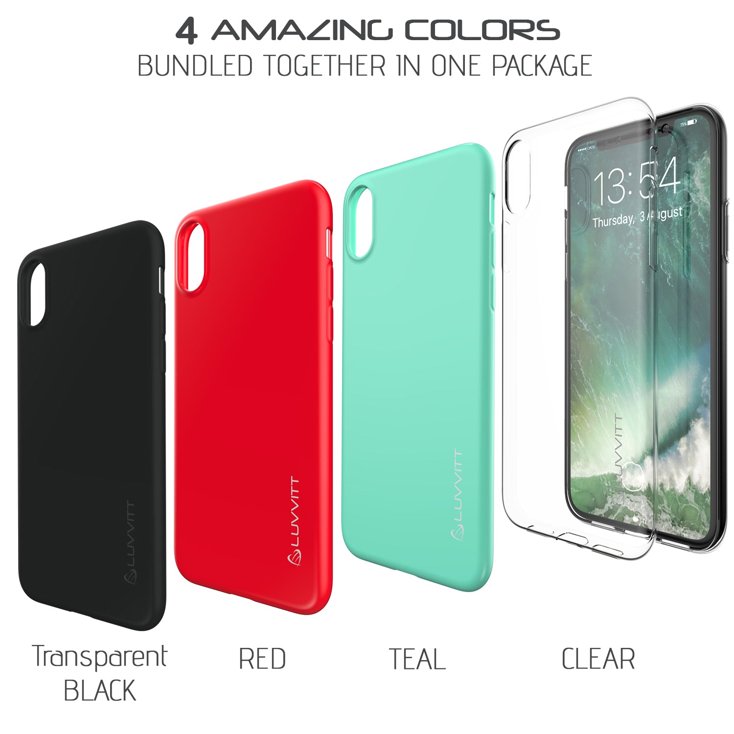 Luvvitt Clarity Case for iPhone XS / X Slim Flexible TPU Rubber - 4 Pack Bundle