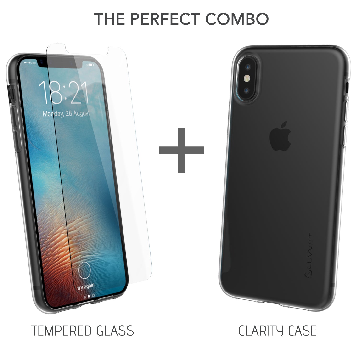 Luvvitt Clarity Case and Tempered Glass Screen Protector for iPhone X / XS - Set