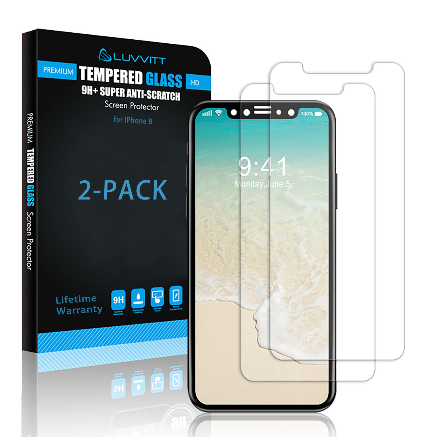 Luvvitt 2 Pack Tempered Glass Screen Protector  for iPhone XS / X Crystal Clear