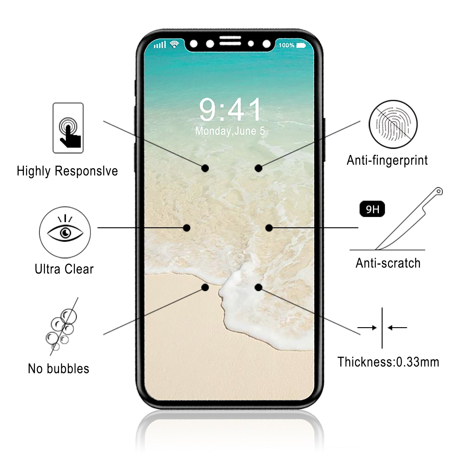 Luvvitt Tempered Glass Screen Protector 3D Case Friendly for iPhone X / XS - Black