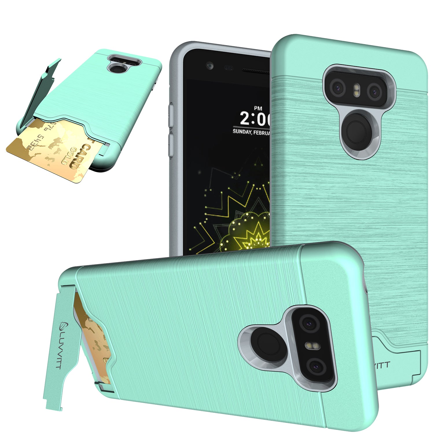 LUVVITT ARMOR WALLET Card Slot Case with Kickstand for LG G6 - Mint Green