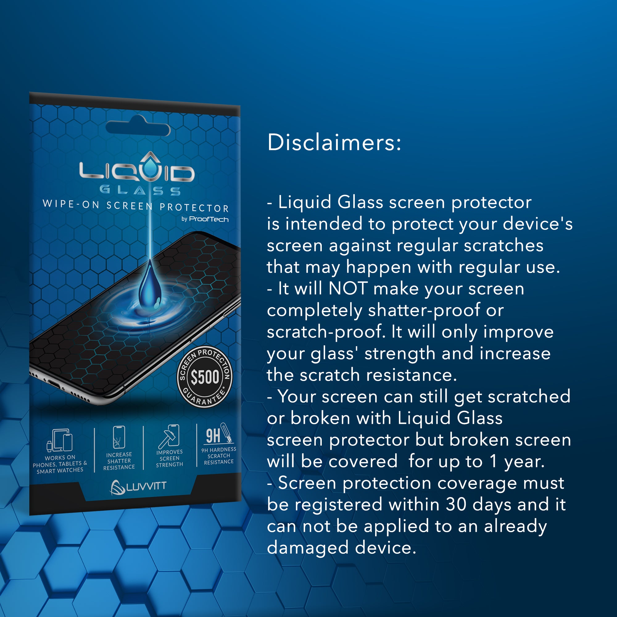 Liquid Glass Screen Protector with $500 Guarantee for All Phones Tablets and Smart Watches