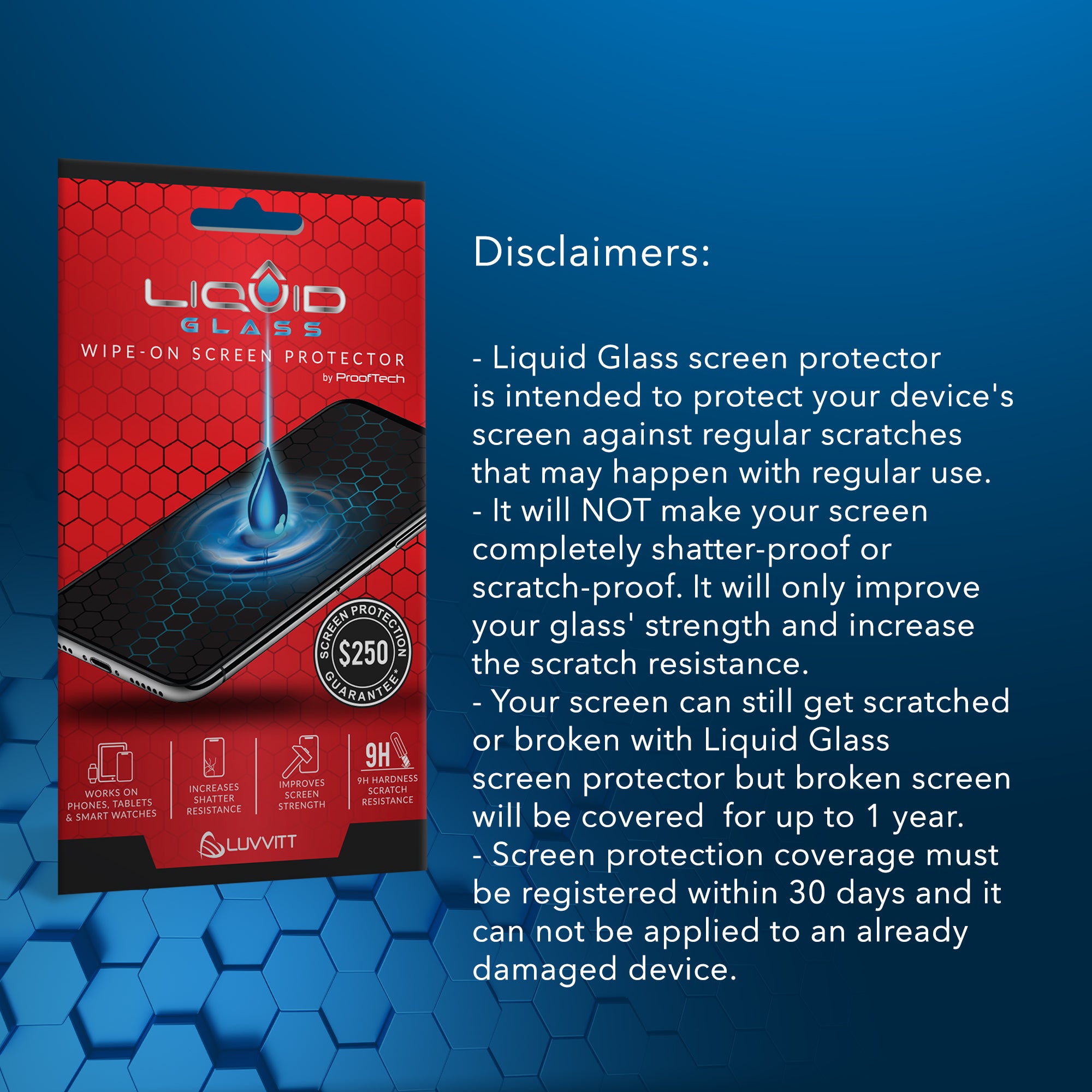 Liquid Glass Screen Protector with $250 Guarantee for All Phones Tablets and Smart Watches