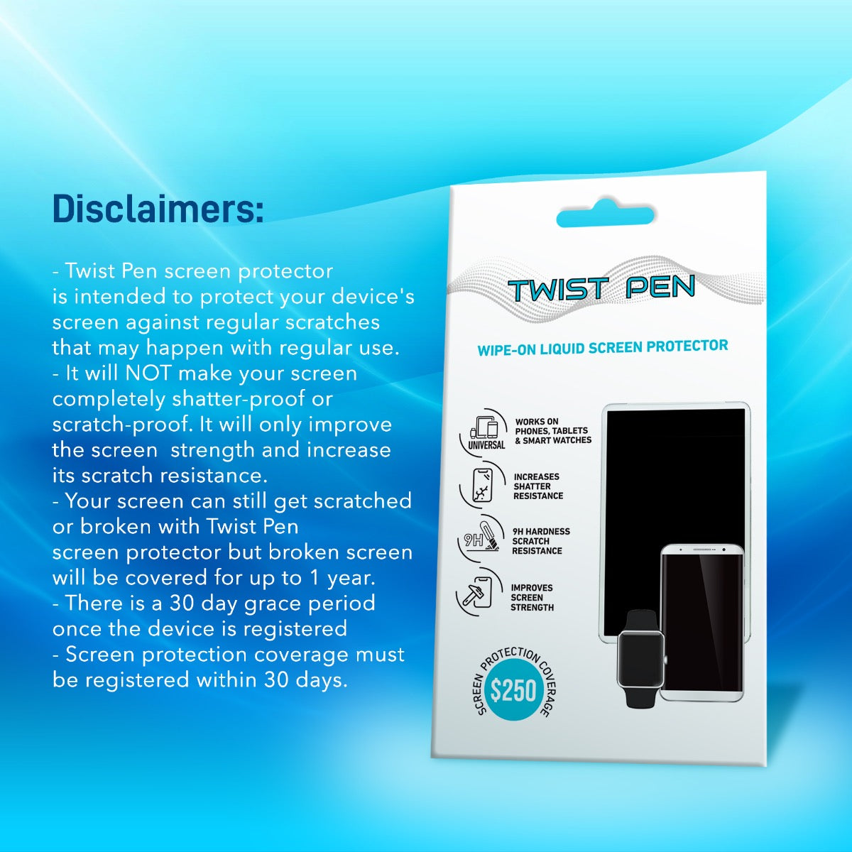 TWIST PEN Liquid Glass Screen Protector with $250 Coverage for All Devices