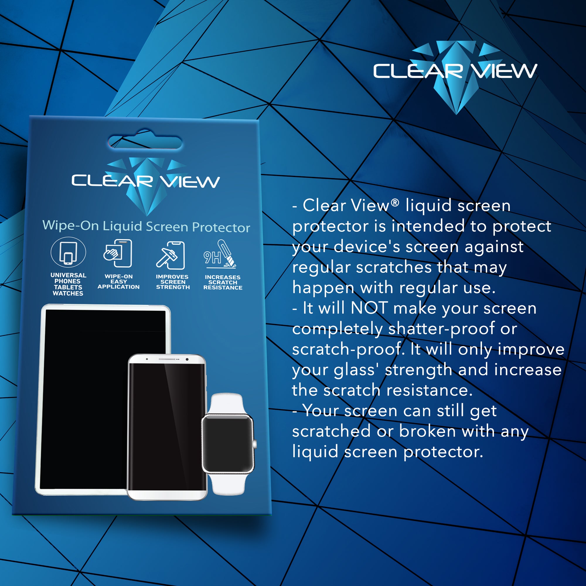 3 Pack ClearView Liquid Glass Screen Protector for All Smartphones Tablets and Watches
