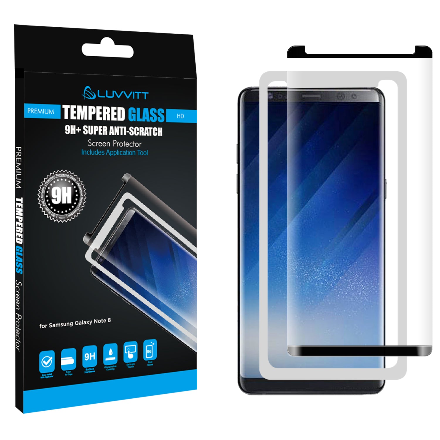 LUVVITT TEMPERED GLASS Screen Protector with Applicator for Galaxy Note 8 -Black