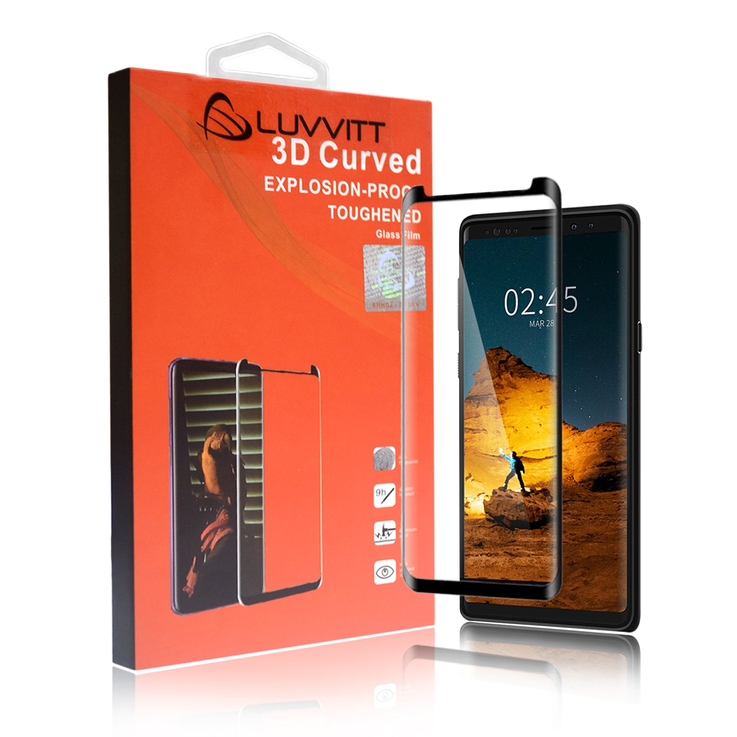 LUVVITT Tempered Glass Screen Protector Full Adhesive for Galaxy Note 9 - Black
